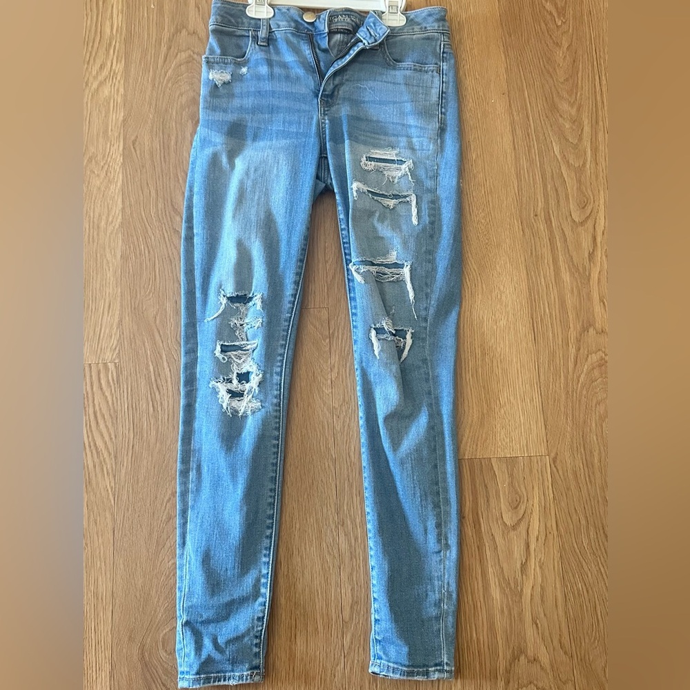 American Eagle Outfitters Light Blue Patched ripped Distressed High rise Jeans